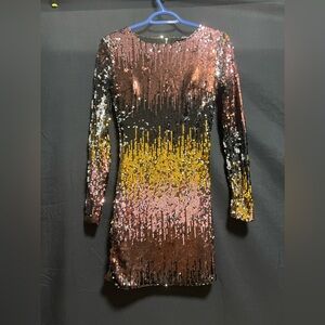 Sequined long sleeved mini dress
